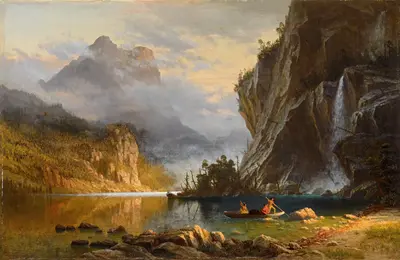 Indians spear fishing — Albert Bierstadt