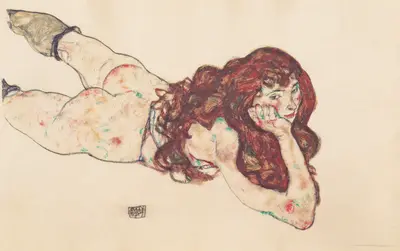 ‘Female reclining on her belly’ — Egon Schiele