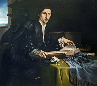 Portrait of a gentleman in his studio — Lorenzo Lotto