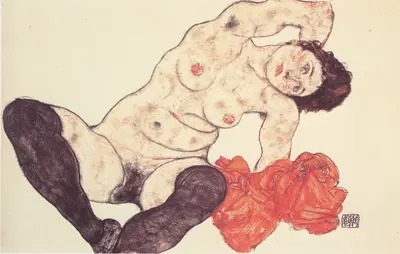 Weiblicher Akt mit gelbem Handtuch — Egon Schiele