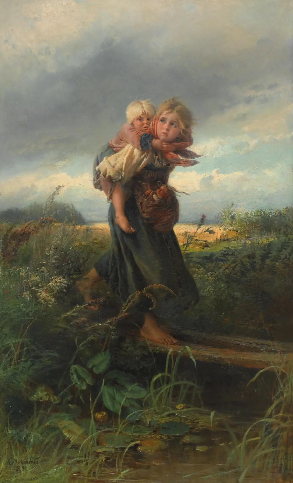 Children running from a thunderstorm — Konstantin Makovsky