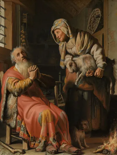 Tobit and Anna with the Kid — Rembrandt van Rijn