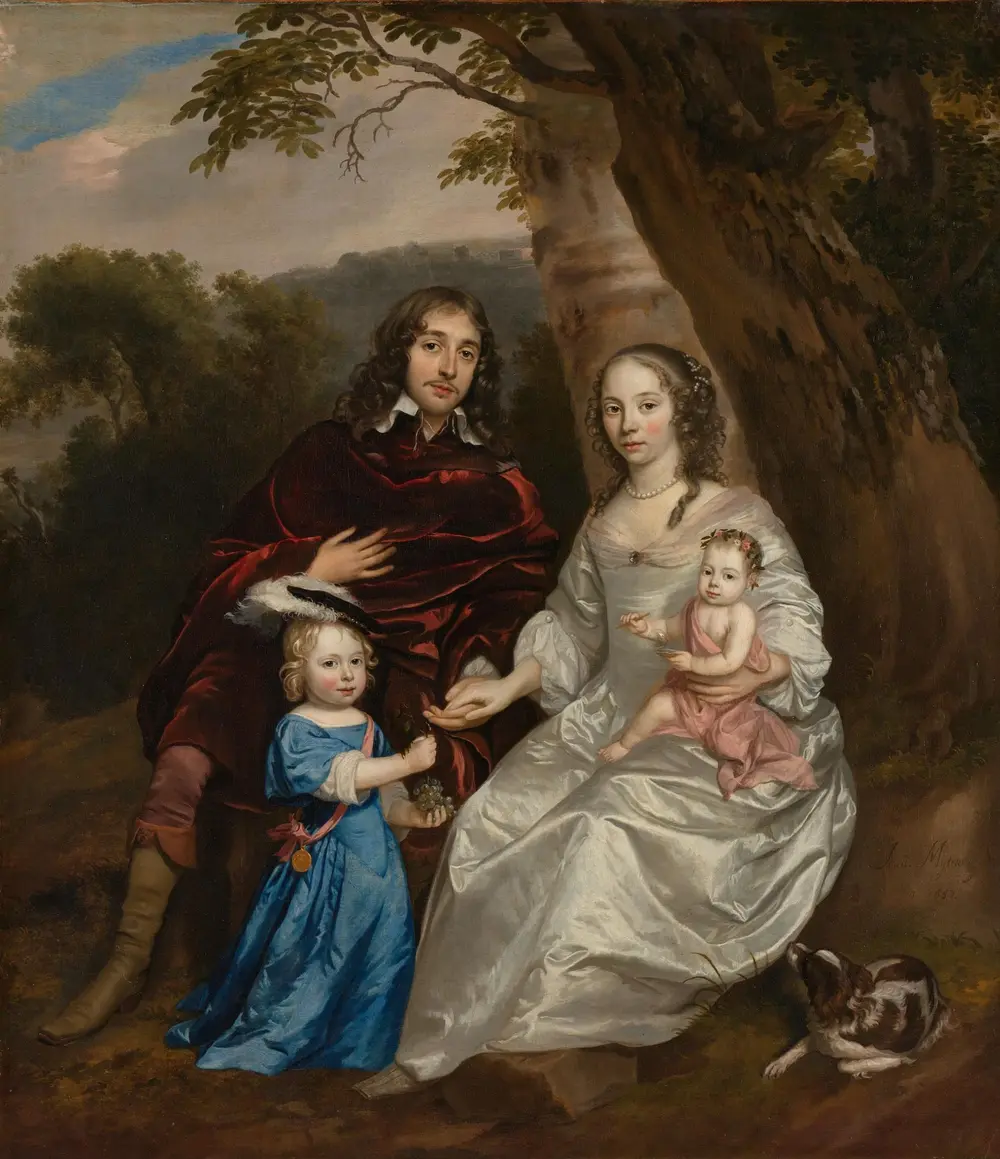 Portrait of Govert van Slingelandt (1623-1690), with his First Wife Christina van Beveren (1632-1656) and their Two Children — Jan Mijtens