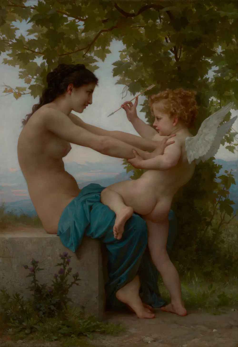 A young girl defending herself against Eros — William-Adolphe Bouguereau