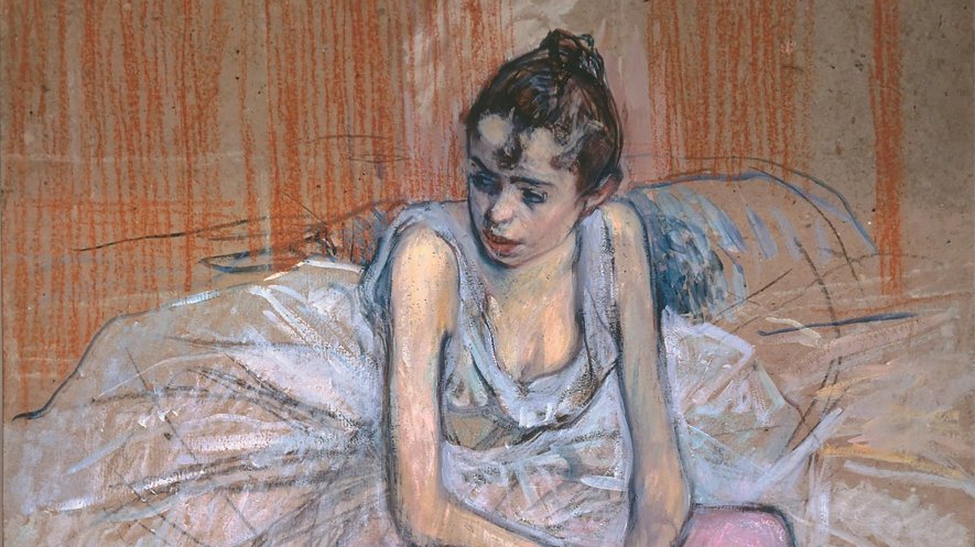 Danseuse assise aux bas roses