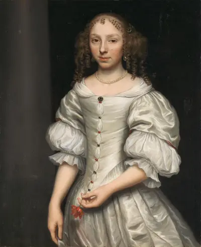 Portrait of a Young Woman Holding a Flower